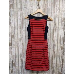 Tommy Hilfiger Sheath Dress Red Navy Blue Striped Sleeveless Pleated Womens Sz 0